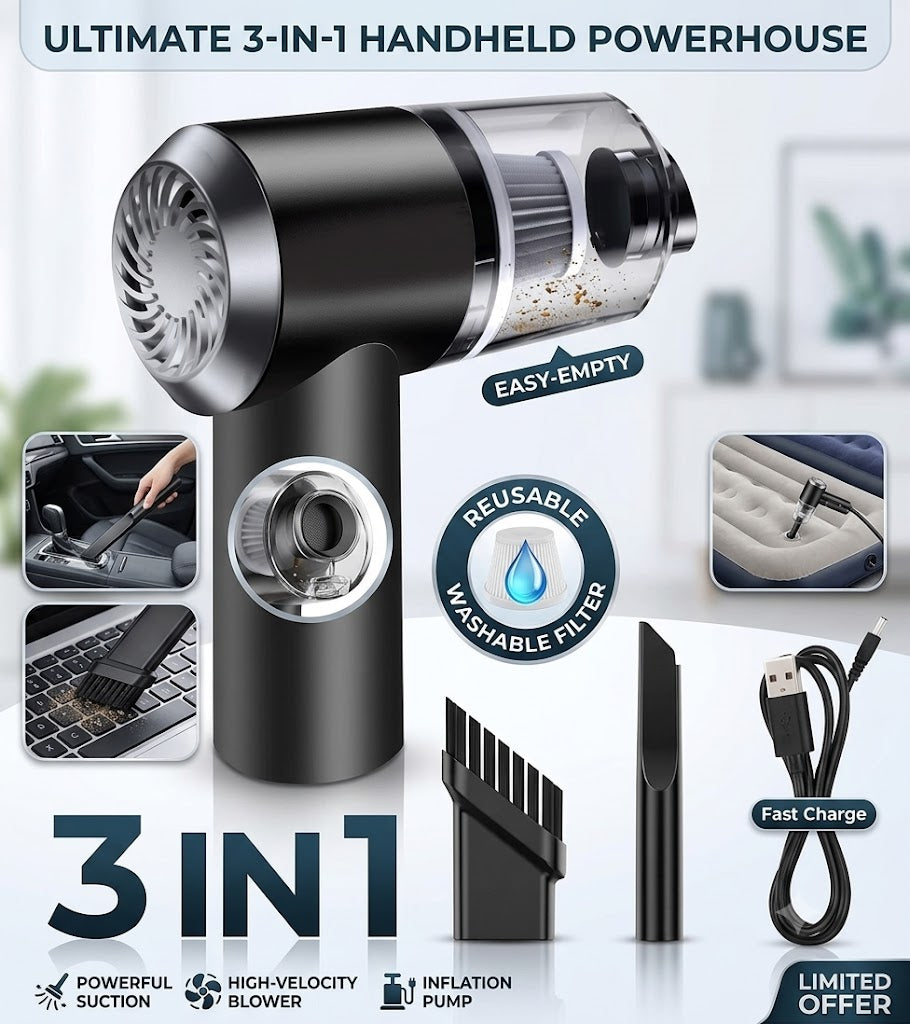 🚗 3-IN-1 CAR & HOME CLEANER  Vacuum • Blow • Clean